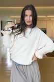 Conrad Batwing Ruffle Cuff Knit Ecru